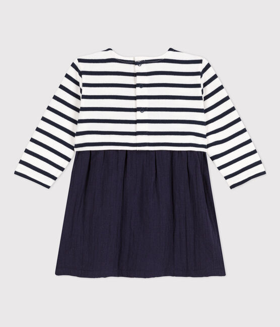 Vestido bimaterial de manga larga de bebé azul SMOKING/blanco MARSHMALLOW