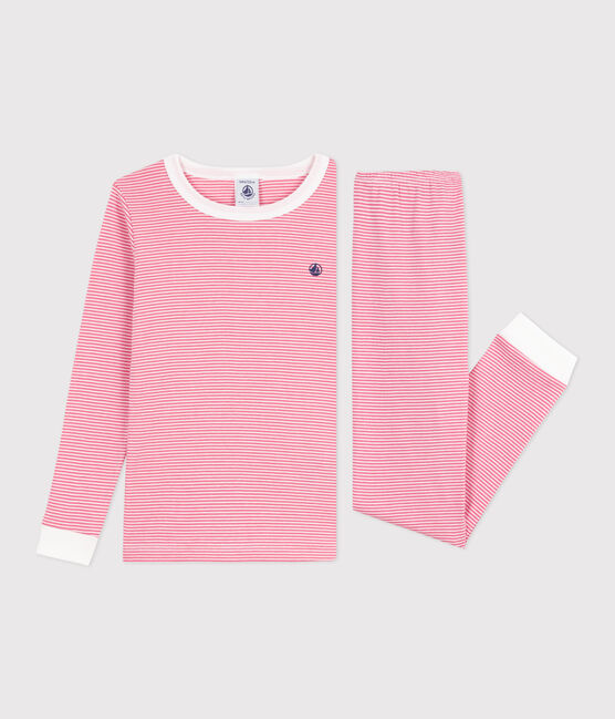 Pijama infantil de algodón con pierna muy ajustada a rayas rosa PEONIA/ MARSHMALLOW
