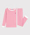 Pijama infantil de algodón con pierna muy ajustada a rayas rosa PEONIA/ MARSHMALLOW