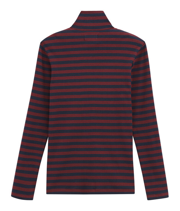 Camiseta de cuello alto para mujer azul/rojo