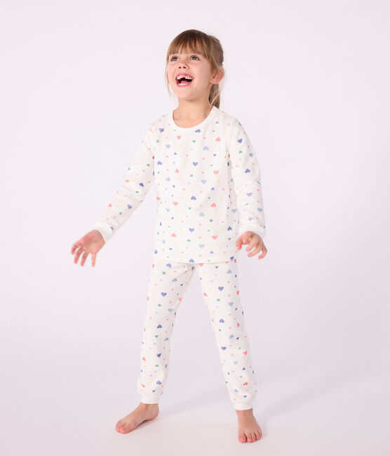 Pijama infantil de terciopelo con estampado de corazones blanco MARSHMALLOW/blanco MULTICO
