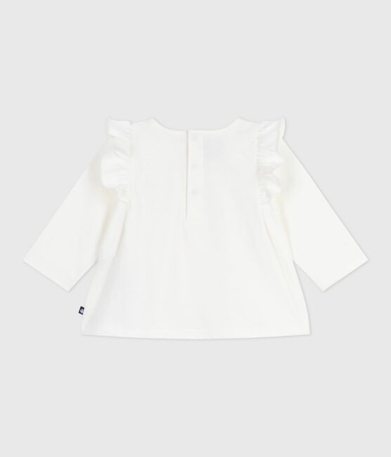Blusa lisa de algodón de manga larga para bebé blanco MARSHMALLOW