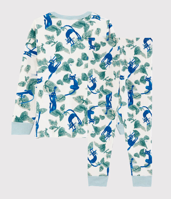 Pijama estampado de gatos en tejido tubular de niño blanco MARSHMALLOW/blanco MULTICO