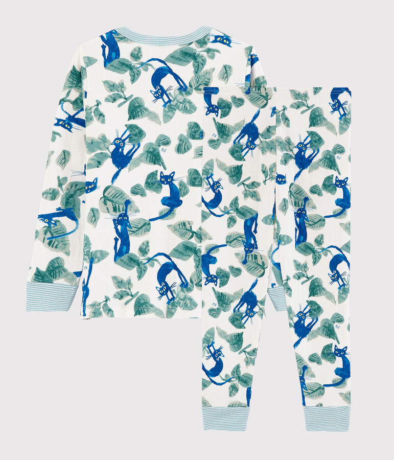 Pijama estampado de gatos en tejido tubular de ni&ntilde;o blanco/multicolor