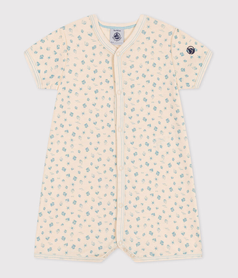 Pelele corto de algod&oacute;n para beb&eacute; crudo/azul