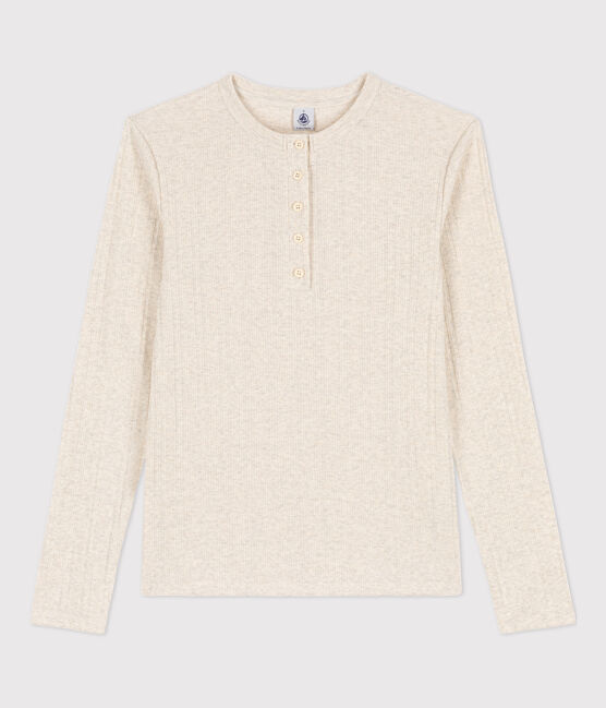 Camiseta con cuello tunecino para mujer beige MONTELIMAR CHINE
