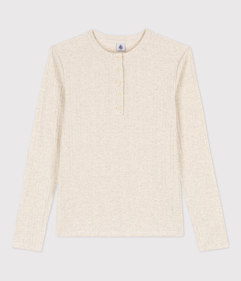 Camiseta con cuello tunecino para mujer beige