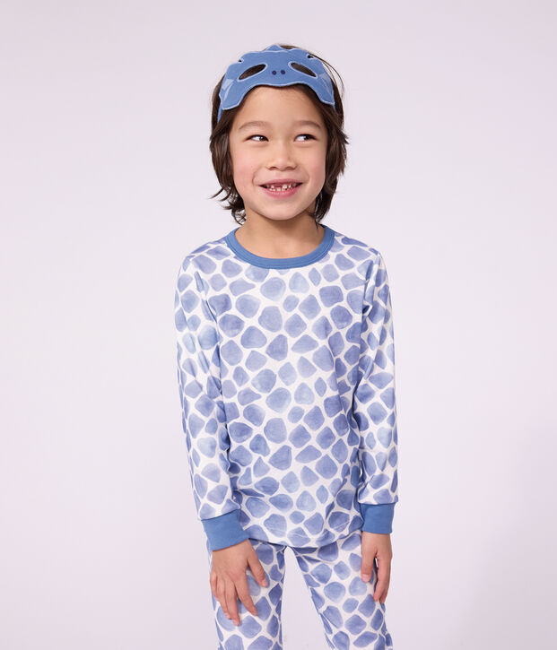Pijama tipo disfraz infantil de algod&oacute;n de drag&oacute;n azul/azul