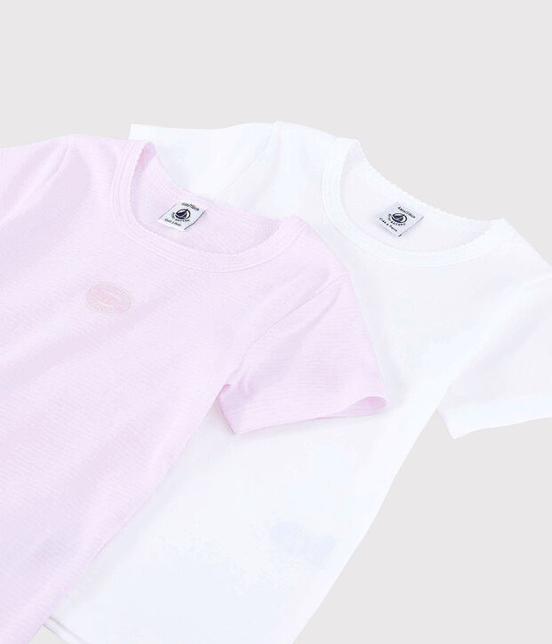 Lote de 2 camisetas de manga corta mil rayas rosa de algod&oacute;n ecol&oacute;gico de ni&ntilde;a multicolor