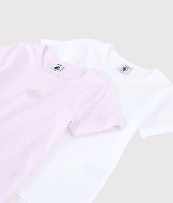 Lote de 2 camisetas de manga corta mil rayas rosa de algodón ecológico de niña variante 1