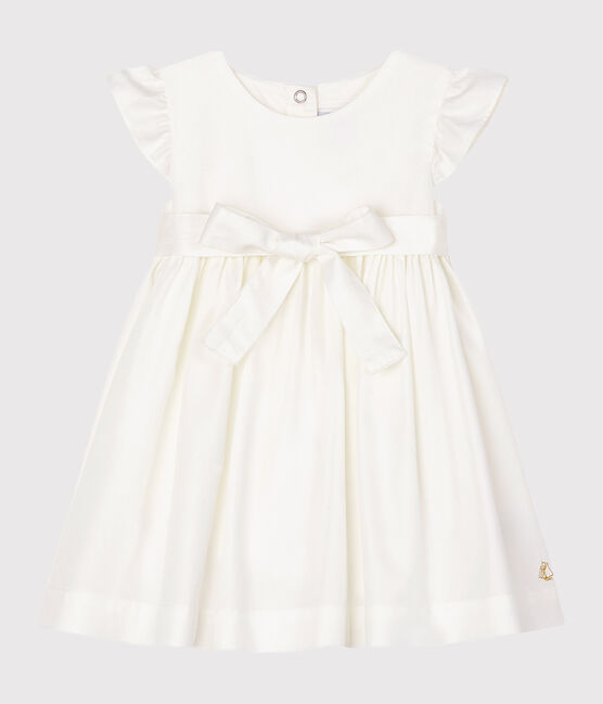 Vestido de manga corta de satén para bebé niña blanco MARSHMALLOW