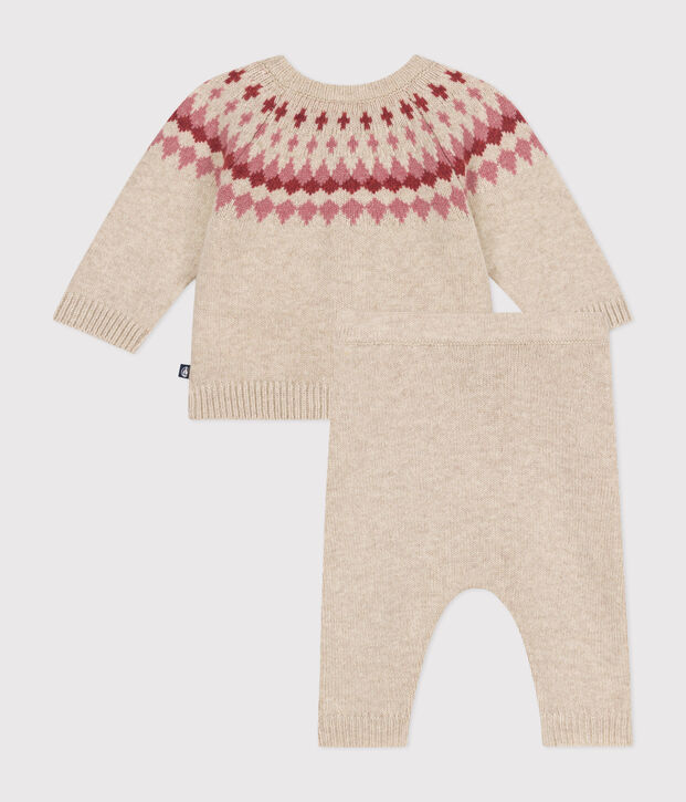 Conjunto tricotado de 2 piezas para beb&eacute; crudo/rosa