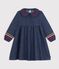 Vestido infantil liso de manga larga de tejido denim azul