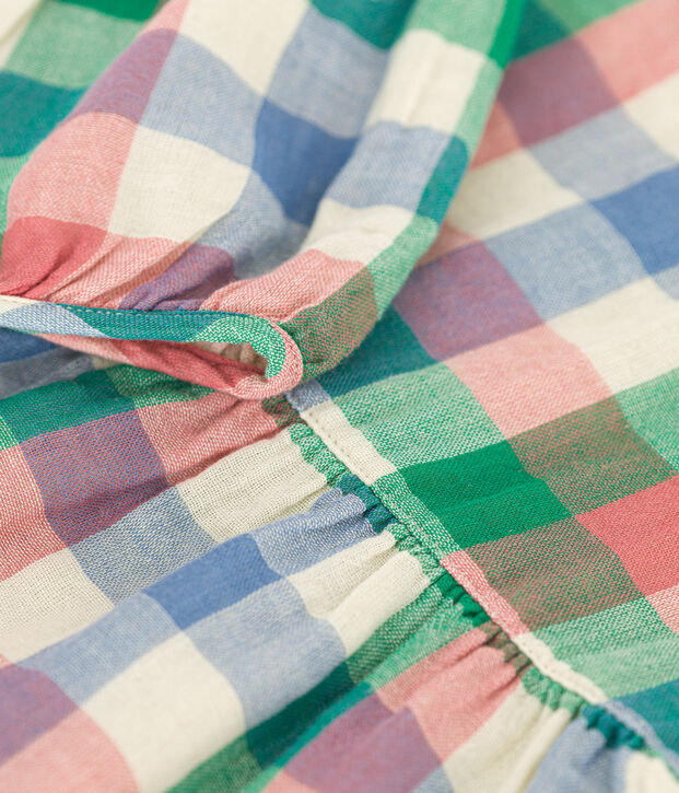 Vestido de gasa de algod&oacute;n de manga larga para beb&eacute; crudo/multicolor