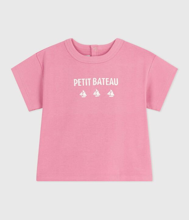 Camiseta de algod&oacute;n de manga corta con estampado de gato para beb&eacute; rosa