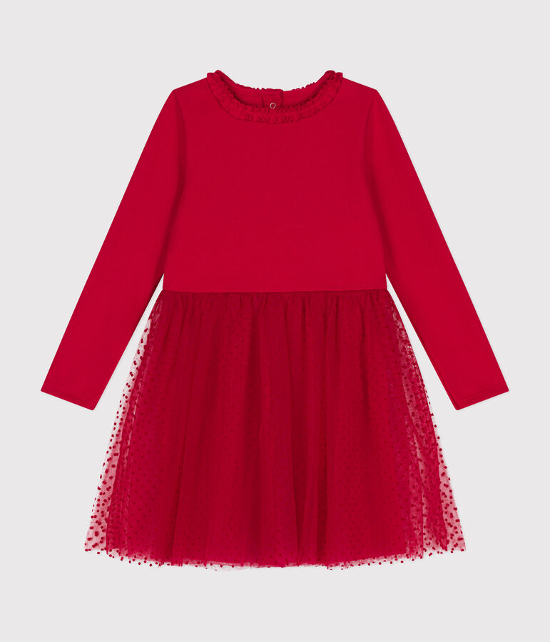 Vestido de punto grueso y tul para ni&ntilde;a rojo