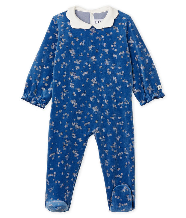 Pijama de terciopelo para beb&eacute; ni&ntilde;a azul/blanco