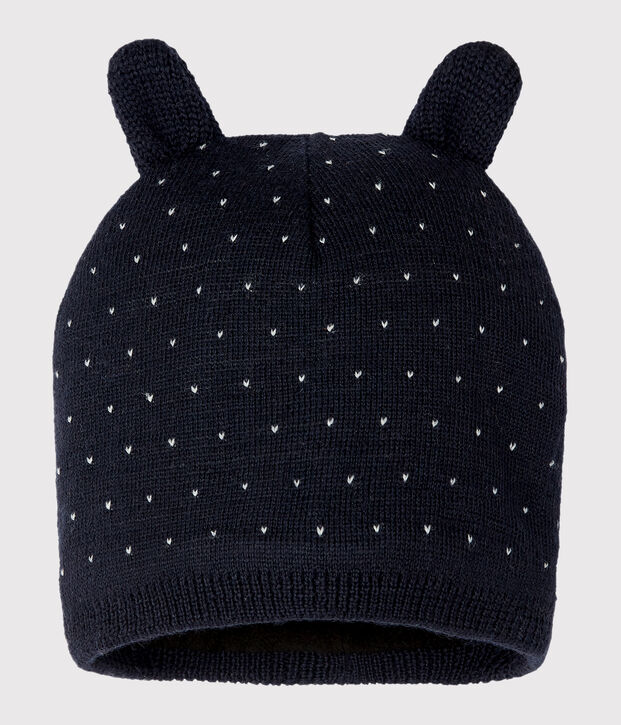 Gorro para beb&eacute; unisex con forro polar azul/blanco