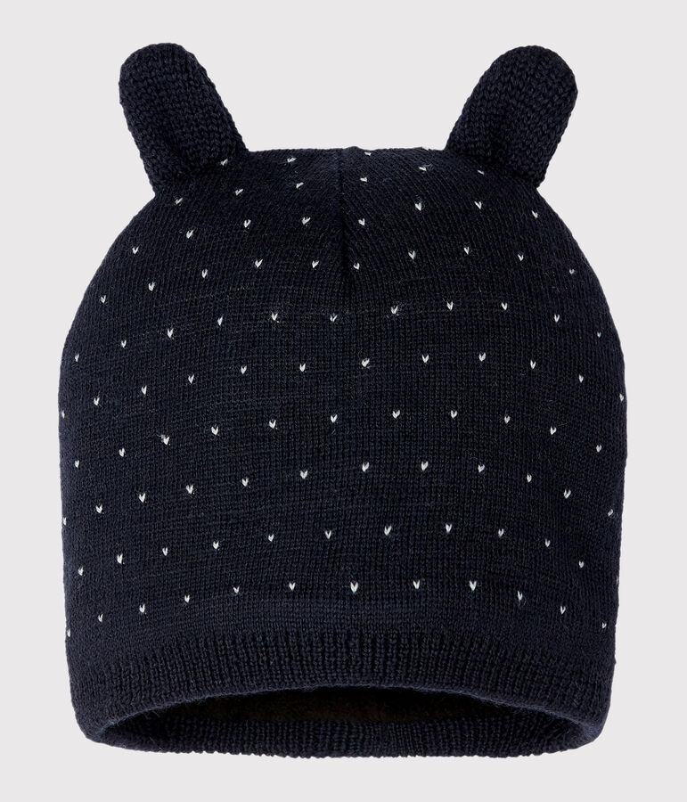 Gorro para beb&eacute; unisex con forro polar azul/blanco