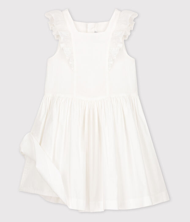 Vestido de celebraci&oacute;n de popelina de ni&ntilde;a blanco