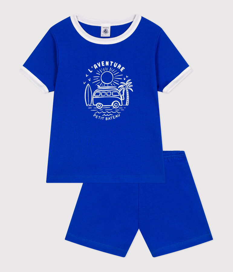 Pijama corto infantil de algod&oacute;n azul