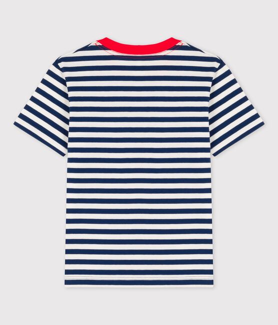 Camiseta de algodón de manga corta para niño azul MEDIEVAL/blanco MARSHMALLOW