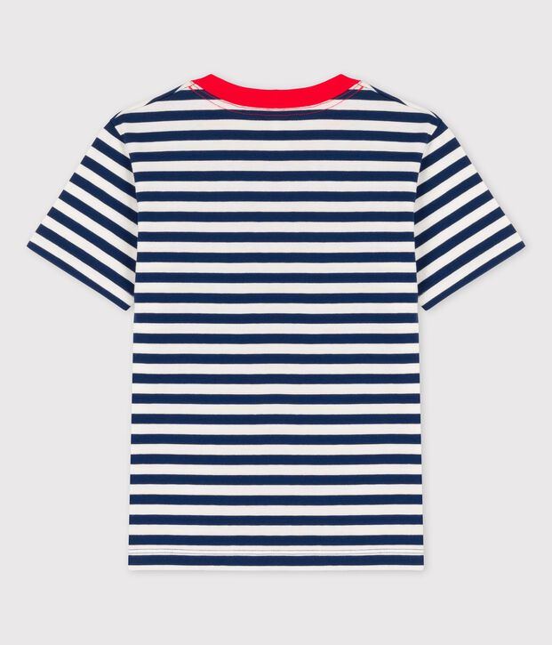 Camiseta de algod&oacute;n de manga corta para ni&ntilde;o azul/blanco