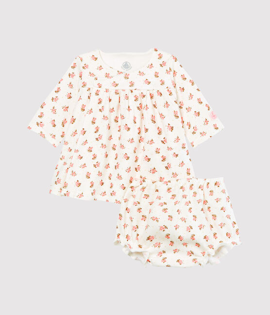 Vestido y braguita «bloomer» para bebé niña blanco MARSHMALLOW/blanco MULTICO