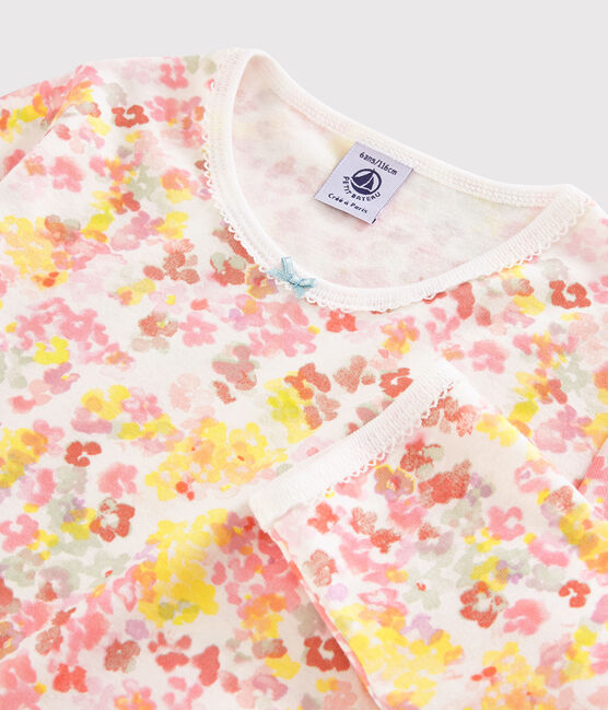 Pijama de flores de acuarela de niña de algodón blanco MARSHMALLOW/blanco MULTICO
