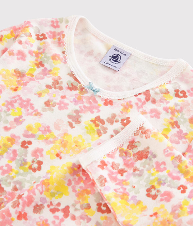 Pijama de flores de acuarela de ni&ntilde;a de algod&oacute;n blanco/multicolor