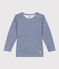Camiseta infantil de manga larga de lana y algodón a rayas azul MEDIEVAL/blanco MARSHMALLOW