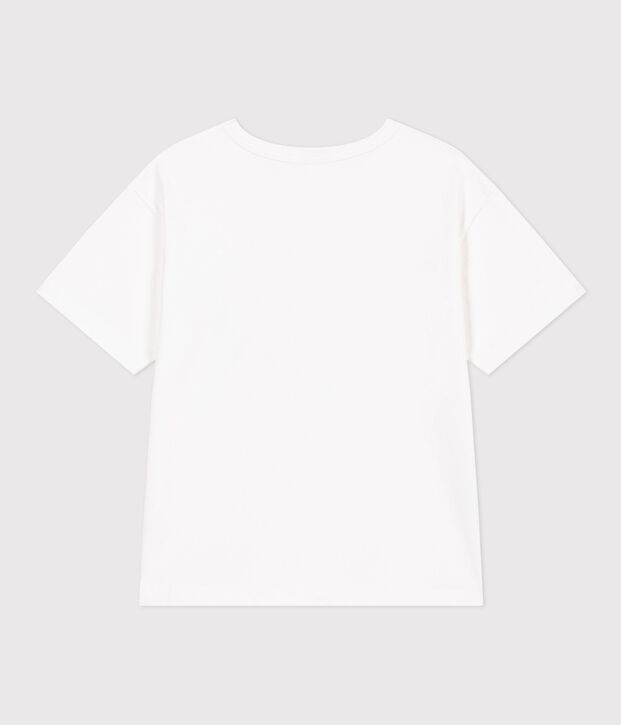 Camiseta infantil de manga corta de algod&oacute;n blanco/multicolor