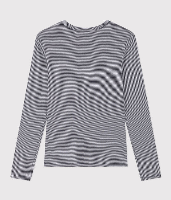 Camiseta L'ICONIQUE con cuello redondo de algodón orgánico de mujer azul SMOKING/blanco MARSHMALLOW