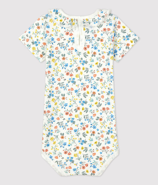 Bodi de bebé con cuello isabelino y estampado floral de algodón blanco MARSHMALLOW/blanco MULTICO