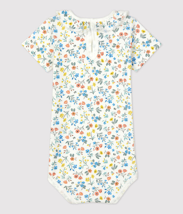 Bodi de beb&eacute; con cuello isabelino y estampado floral de algod&oacute;n blanco/multicolor