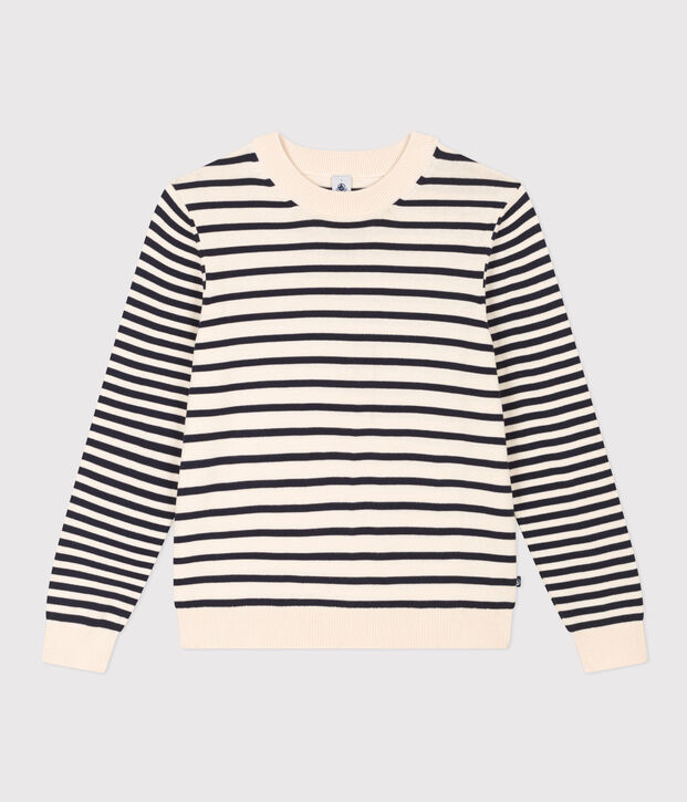 Jersey marinero de algod&oacute;n para mujer crudo/azul