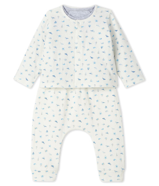 Conjunto de tres piezas para bebé de túbico blanco MARSHMALLOW/azul TOUDOU/ MULTICO