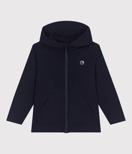 Sudadera infantil de algodón liso con capucha y cremallera azul SMOKING