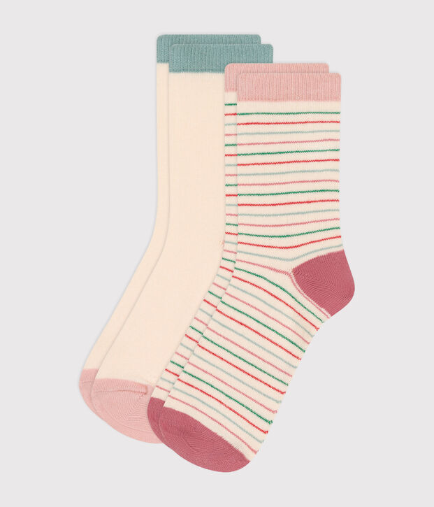 2 pares de calcetines infantiles de algod&oacute;n a rayas multicolor