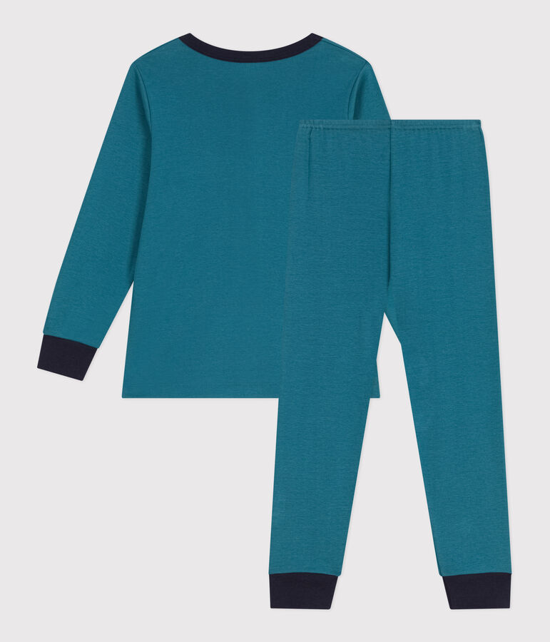 Pijama infantil de manga larga de algod&oacute;n dinosaurio verde