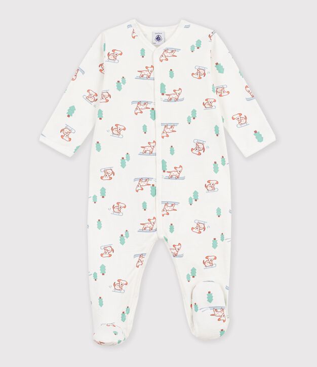 Pijama de mulet&oacute;n con estampado de perro para beb&eacute; blanco/multicolor