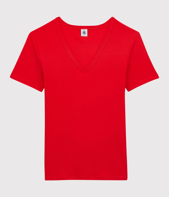 Camiseta L'ICONIQUE con cuello de pico de algodón de mujer rojo PEPS