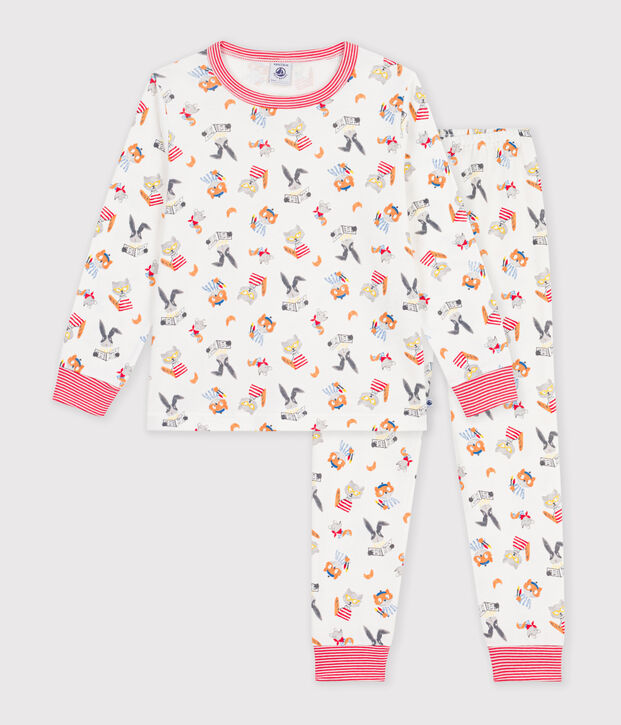 Pijama infantil de algod&oacute;n con estampado de animales blanco/multicolor