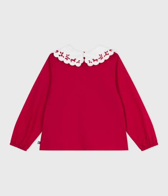 Blusa infantil estampada de manga larga de popelina de algodón rojo TERKUIT