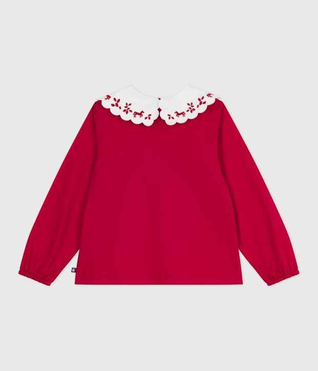 Blusa infantil estampada de manga larga de popelina de algod&oacute;n rojo