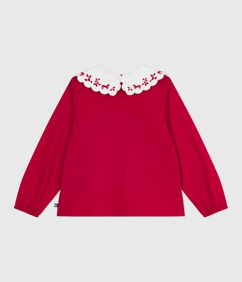 Blusa infantil estampada de manga larga de popelina de algod&oacute;n rojo