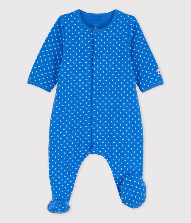 Bodyjama de algod&oacute;n org&aacute;nico de beb&eacute; azul/blanco