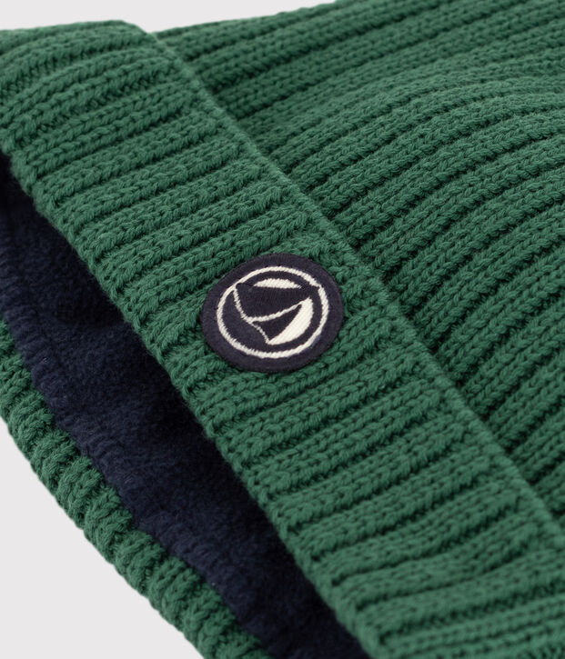 Gorro de punto tricotado con forro polar para beb&eacute; verde