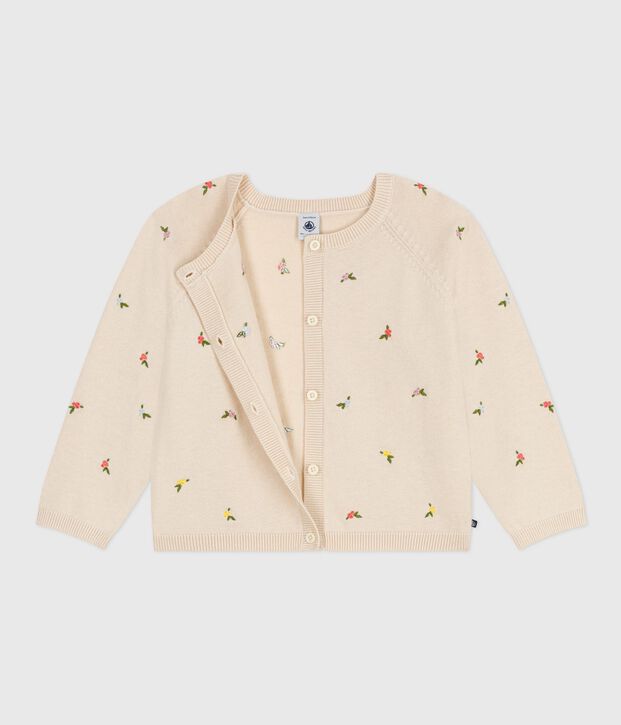 C&aacute;rdigan infantil de lana y algod&oacute;n con estampados bordados crudo/multicolor