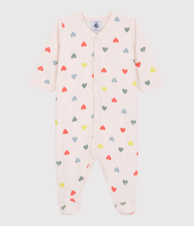 Pijama enterizo de corazones de colores de beb&eacute; ni&ntilde;a en terciopelo rosa/multicolor